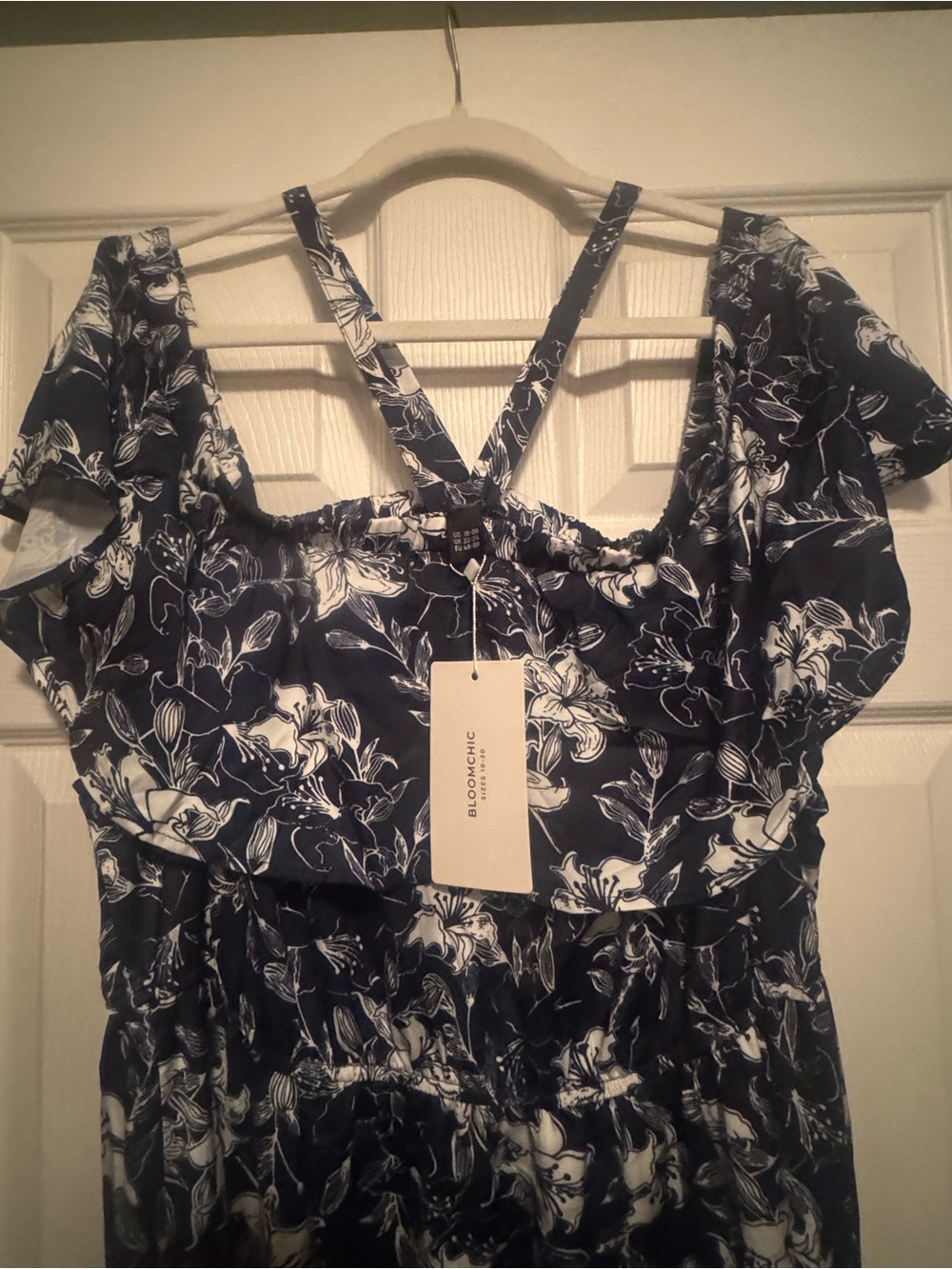 NWT Bloomchic Sz 18-20 (1X) Plus Navy Floral Off-Shoulder Maxi Dress w/ side sli - Picture 6 of 11